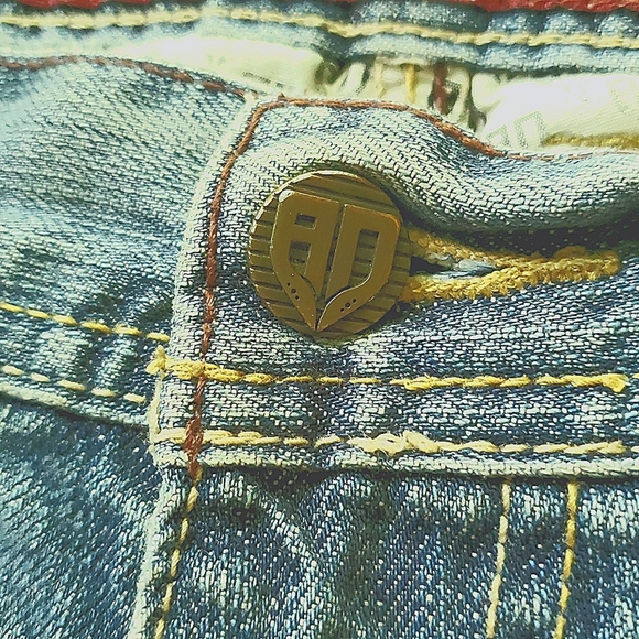 Artful Dodger Knifes Embroidery Light Wash Distressed Jeans Size 34 X 30 - Picture 7 of 13